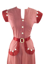 Cute 1940s Red & White Gingham Cotton Dress  - New!