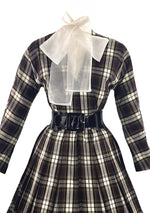 Late 1950s to Early 1960s Brown Plaid Cotton Dress- New!