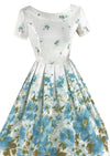 Late 1950s - Early 1960s Blue Border Floral Print - NEW!