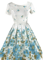 Late 1950s - Early 1960s Blue Border Floral Print - NEW!