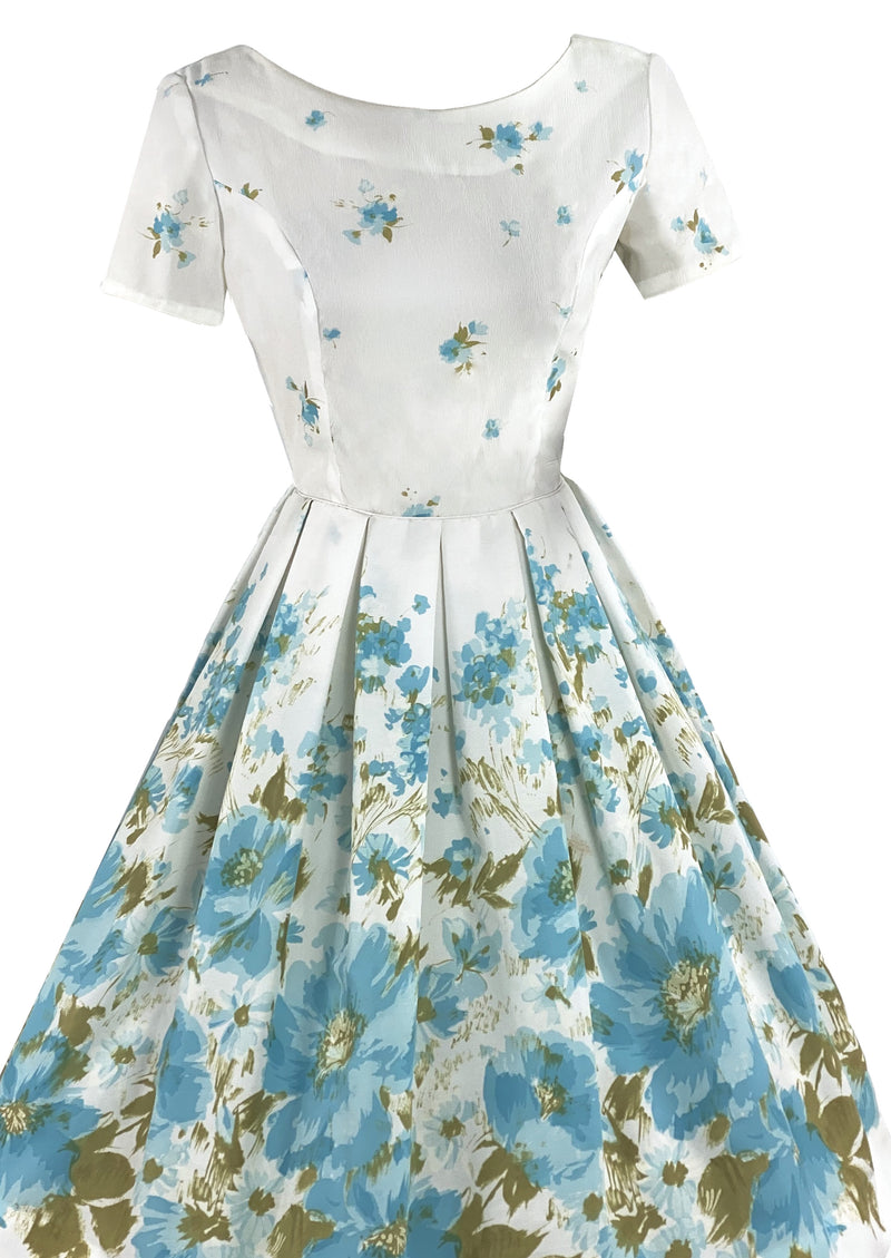 Late 1950s - Early 1960s Blue Border Floral Print - NEW!