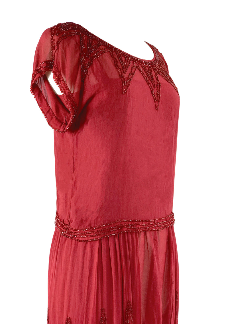 Vintage 1920s Red Beaded Chiffon Party Dress - New! (ON HOLD)
