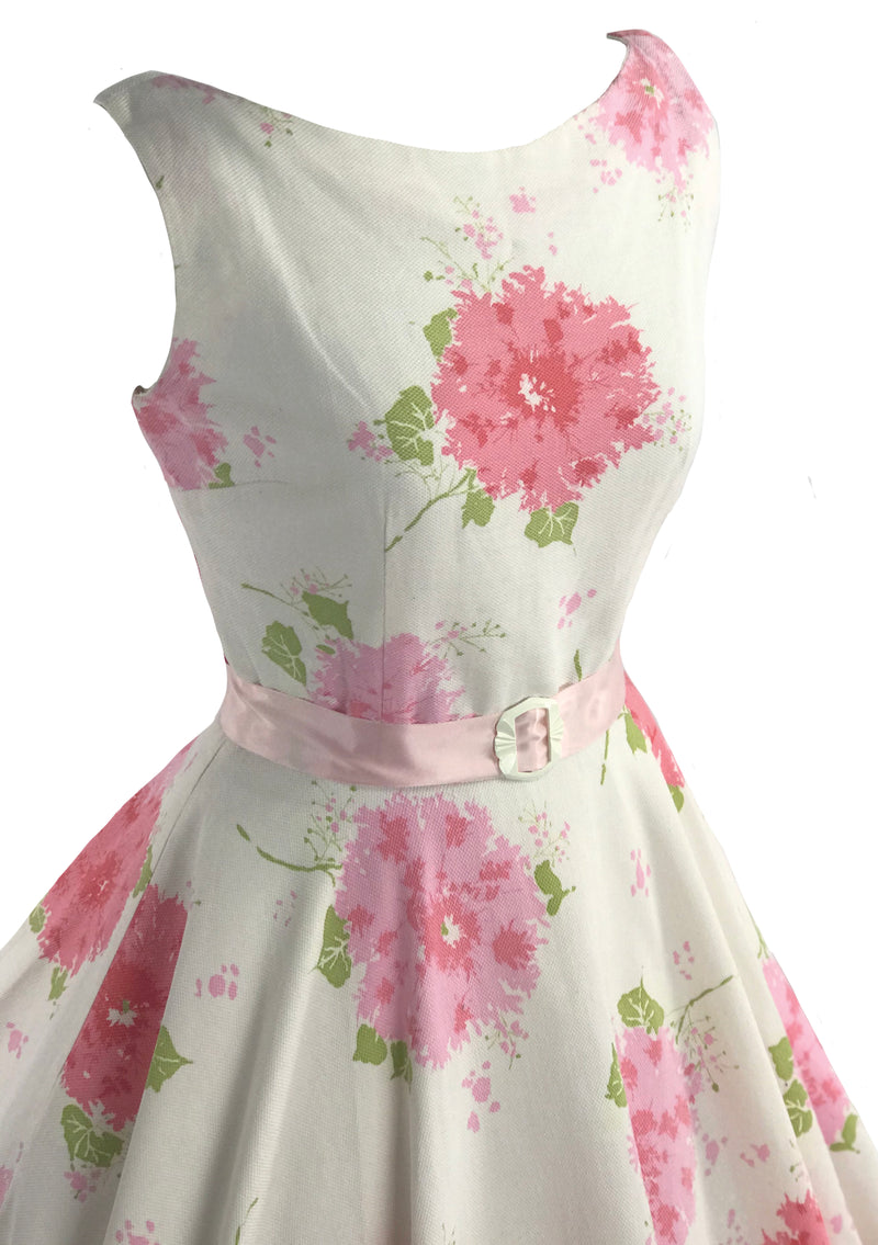 1950s Pink Hydrangeas Jerry Gilden Designer Dress - New!