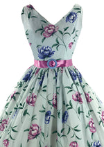 Lovely Late 1950s Blue Floral Seersucker Dress- New!