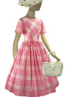 Vintage 1950s Pink Plaid Cotton Blend Dress- New!