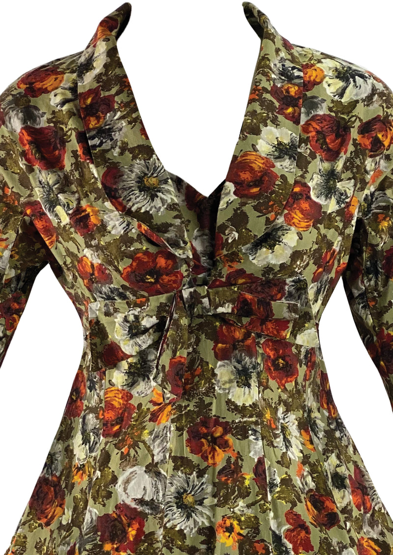 Late 1950s Autumn Toned Floral Dress Ensemble- New!