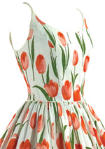 Vintage 1950s Gorgeous Orange Tulips Cotton Dress  - New!