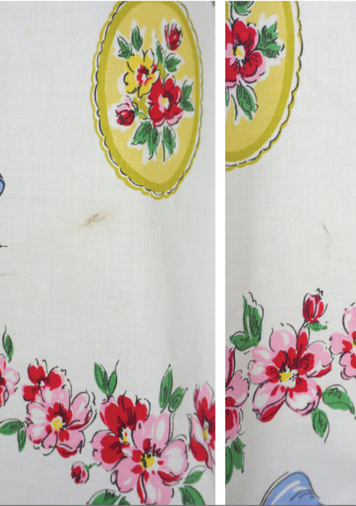 Original 1950s Bow Floral Cameo Print Cotton Dress  - New!