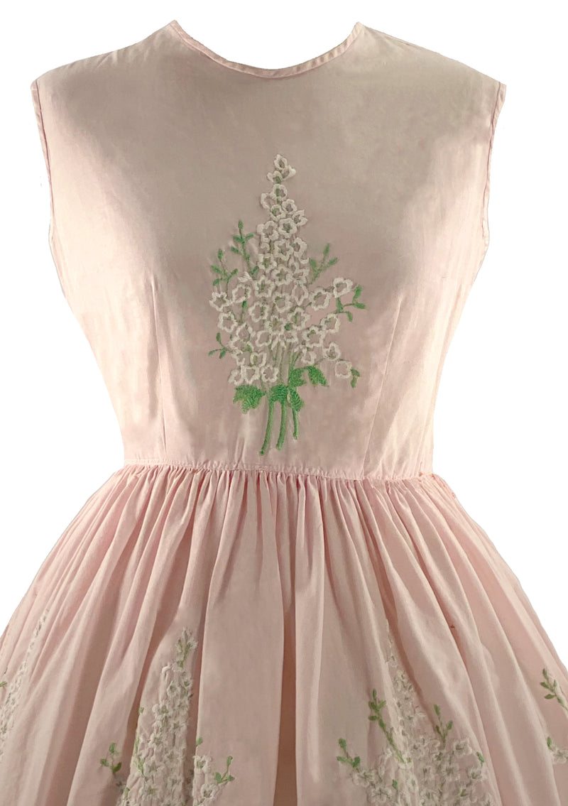 Late 1950s to Early 1960s Pink Cotton Embroidered Dress - New!