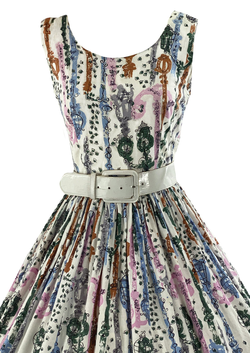 Pretty Late 1950s Novelty Lamp Post Print Dress - NEW!