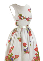 Late 1950s Early 1960s White Floral Garland Pique Dress - New!