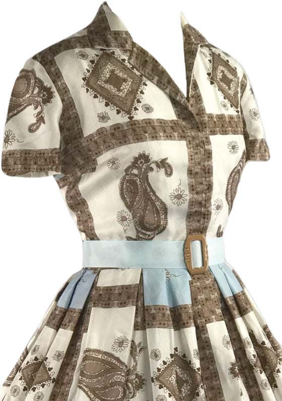 Amazing Silky 1950s Geometric Scarf Print Dress - New!