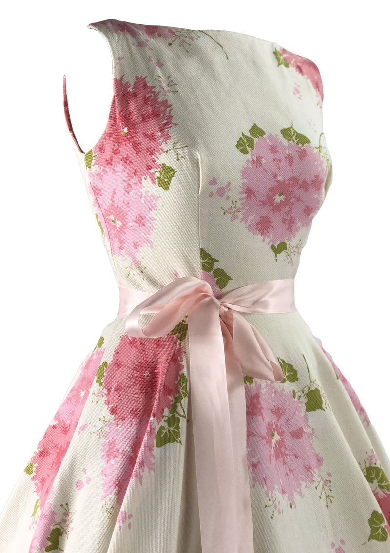 1950s Pink Hydrangeas Pique Cotton Dress - New! (RESERVED)