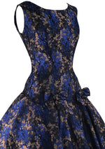 Late 1950s Early 1960s Royal Blue & Bronze Brocade Dress- New!