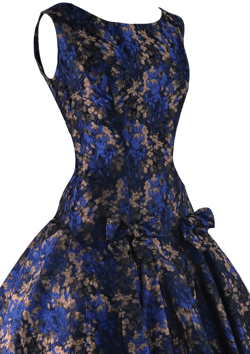 Late 1950s Early 1960s Royal Blue & Bronze Brocade Dress- New!
