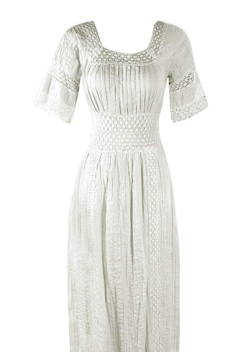 1970s Young Edwardian Look White Cotton Maxi Dress- New!