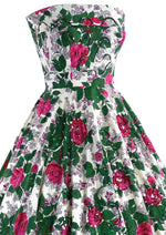 Knockout 1950s Magenta Roses Cotton Dress - New!