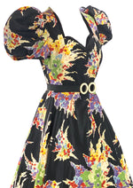 Vintage Early 1940s Colourful Abstract Bouquets Maxi Gown - New!