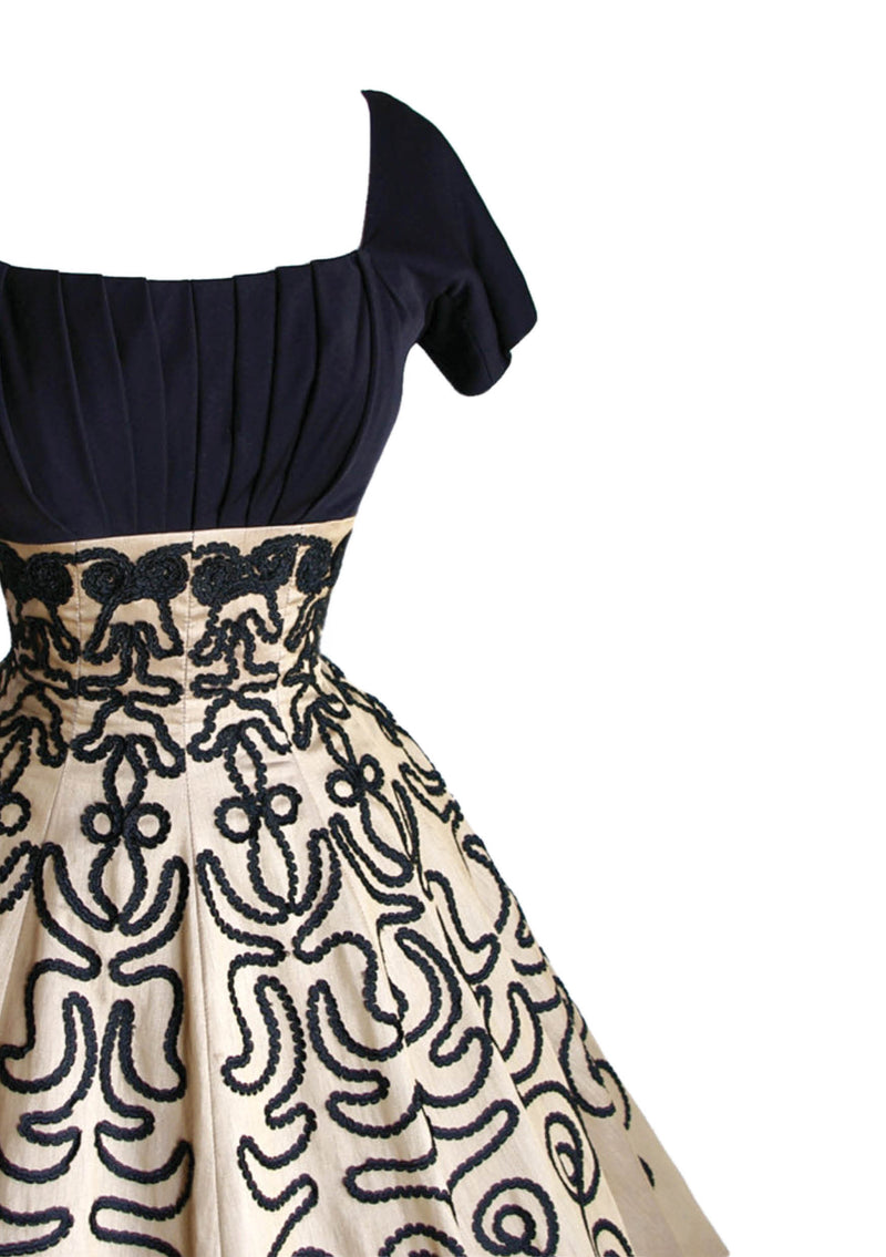 1950s Bronze Organdy with Soutache Trim Party Dress - New!