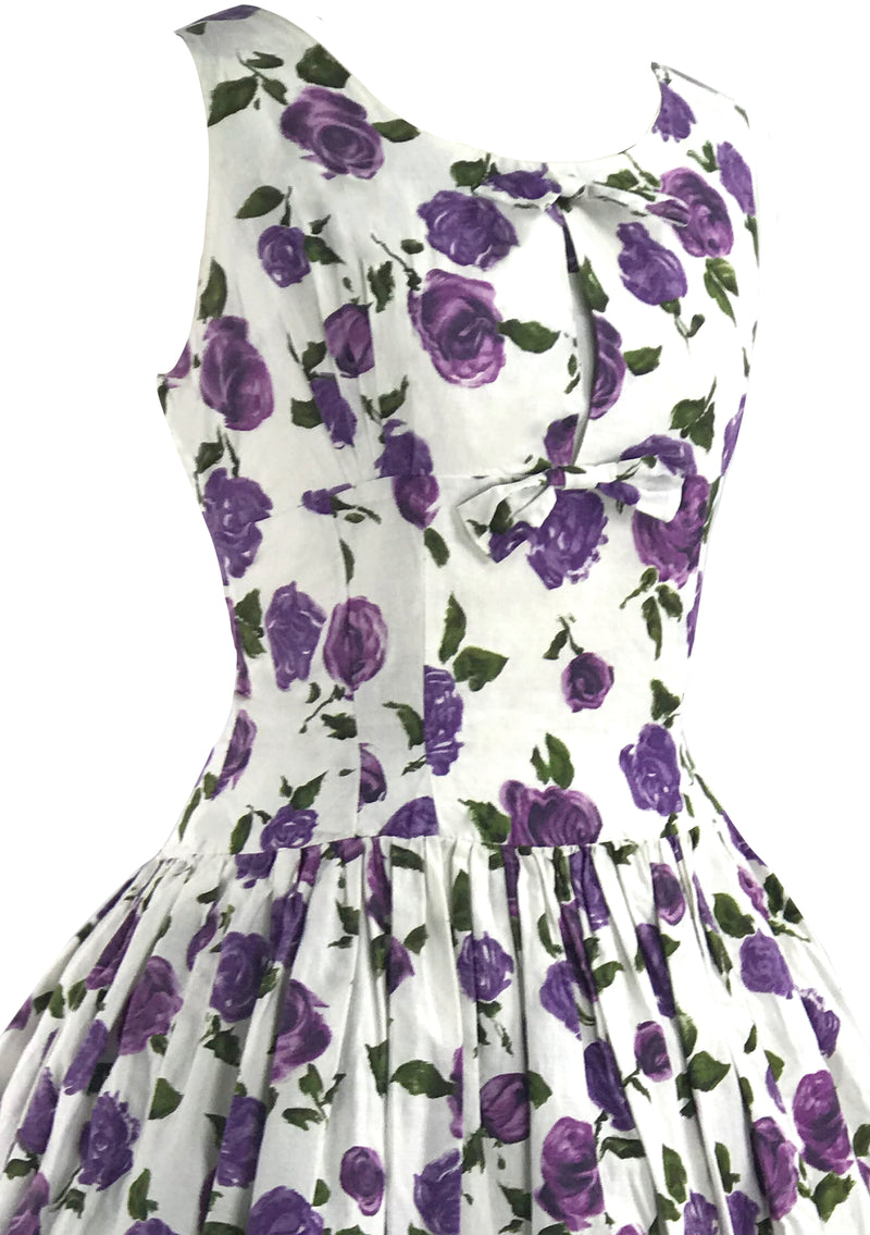 Vintage 1950s Purple Roses Cotton Dress- New!
