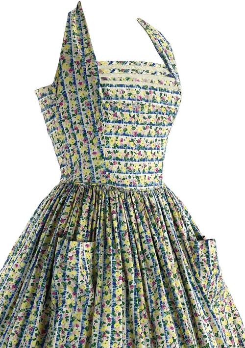 Stunning 1950s Multicoloured Floral Cotton Sundress - New!