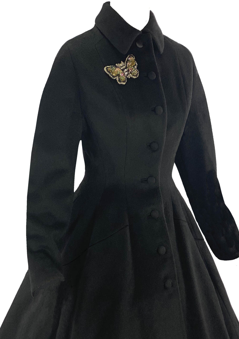 Sublime 1950s Lilli Ann Black Wool Princess Coat- New!