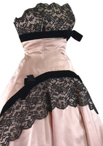 1950s Pink Silk Satin & Chantilly Lace Party Dress Ensemble - New!