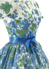 Original 1950's Sky Blue Cascading Floral Print Dress - New!