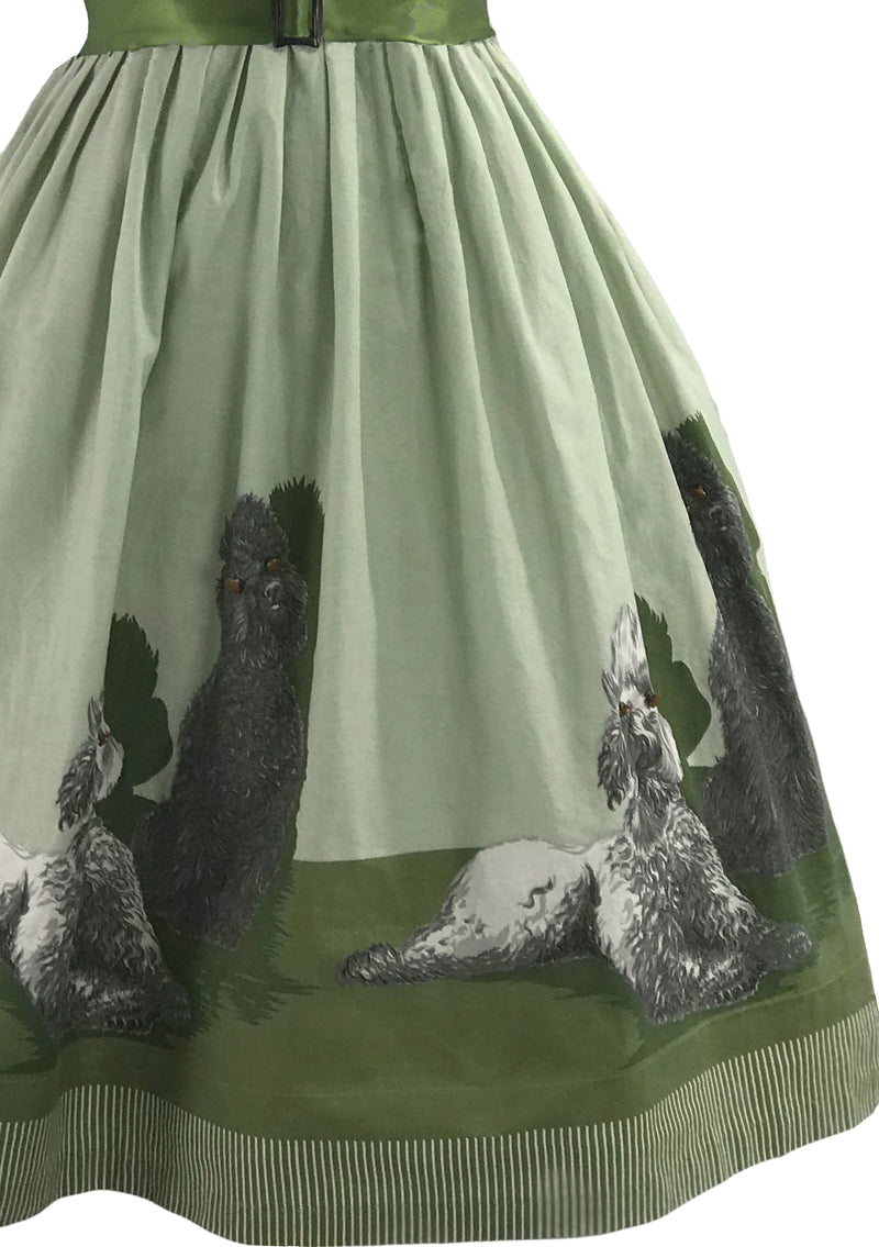 Rare 1950s Poodle Print Sage Green Cotton Novelty Dress- New! Coutura Vintage Rare 1950s Poodle Print Sage Green Cotton Novelty Dress- New! Coutura Vintage