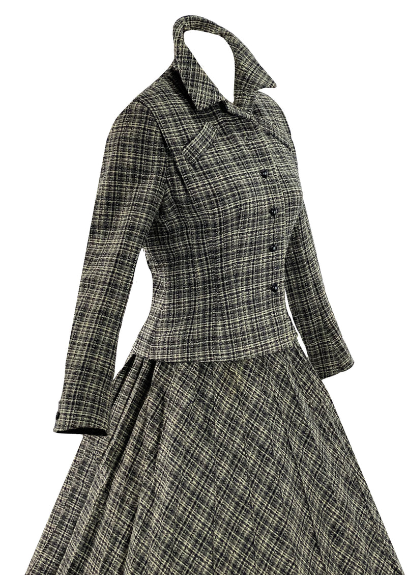 Vintage 1950s Charcoal Plaid Wool Suit- New!