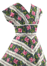 Vintage 1950s Pink Roses Stripe Cotton Dress - New!
