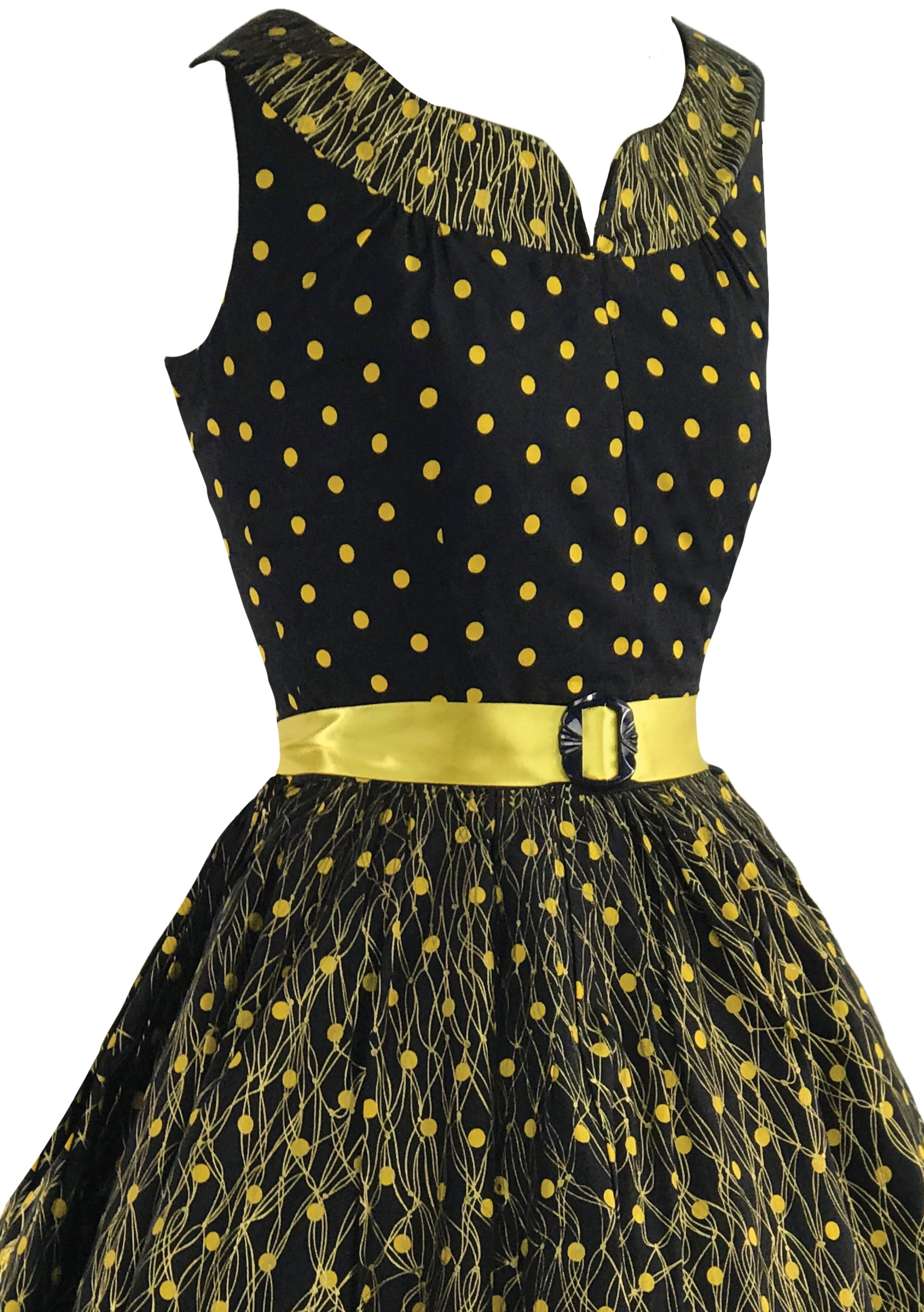 1950s Australian Designer Black & Gold Polka Dot Dress- New! Coutura Vintage 1950s Australian Designer Black & Gold Polka Dot Dress- New! Coutura Vintage