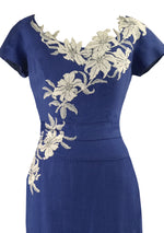 Vintage 1950s Designer Cobalt Blue Linen Dress- New!