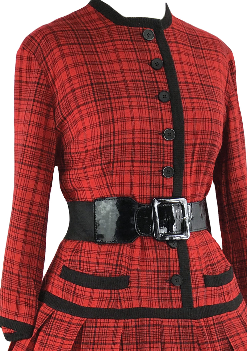 Vintage 1950s Red & Black Plaid Wool Dress- New!