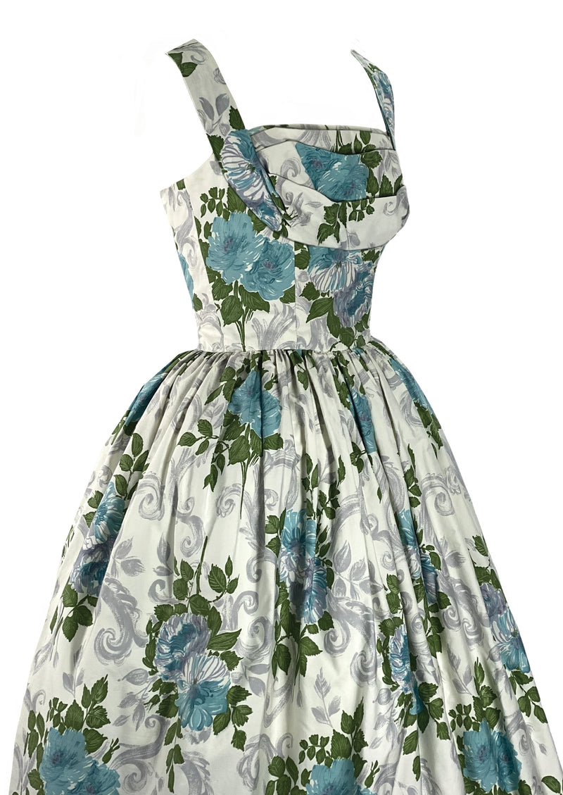 Fabulous 1950s Blue Roses Horrockses Designer Dress- New!