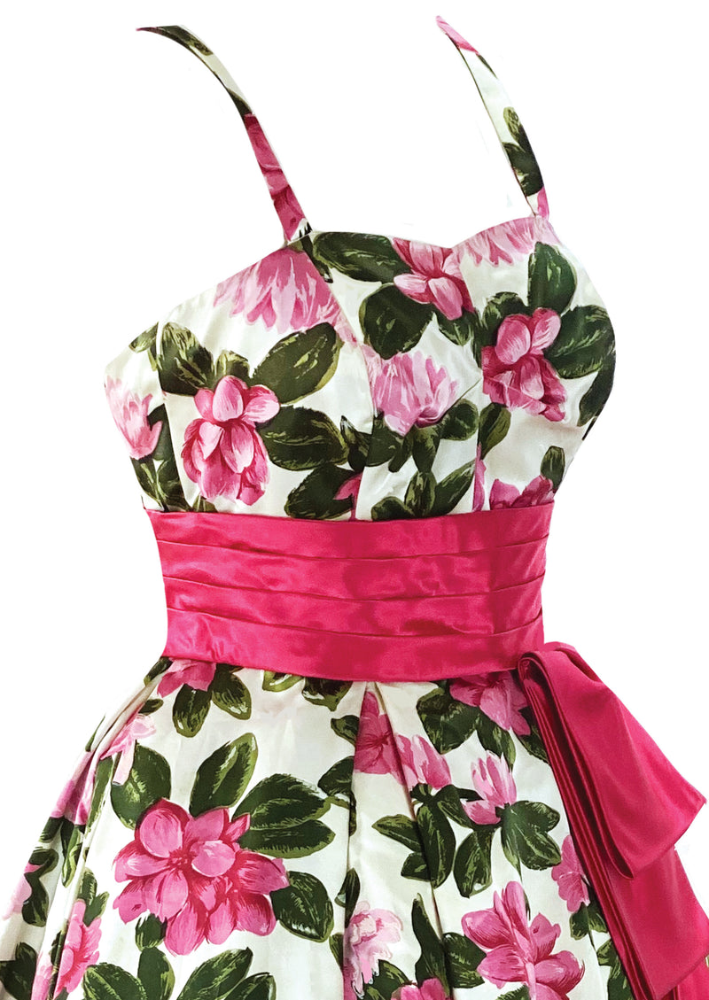 Vintage 1950s Camellia Print Satin Gown - New! (SOLD)