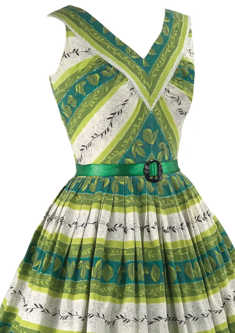 1950s Toni Todd Green Cotton Stripe Dress- New!