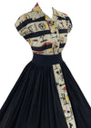 Stunning 1950s Black Primitive Art Print Cotton Dress - NEW!