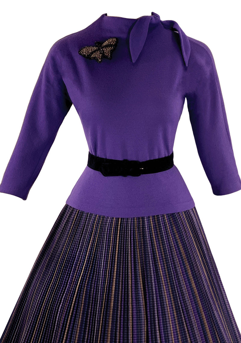 Stylish Designer 1950s Purple Wool Top and Skirt Set- New!