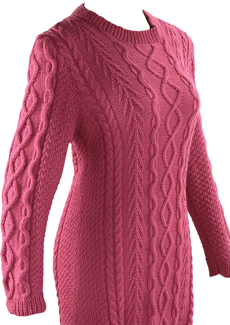Vintage 1980s Rouge Pink Cable Knit Dress- NEW!