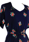 Vintage 1940s Navy Floral Rayon Blend Dress- New!