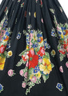 Beautiful 1950s Colourful Floral Black Cotton Skirt - New!