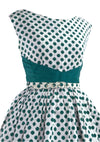 Vintage 1950s Green Polka Dot Pique Cotton Dress - NEW!
