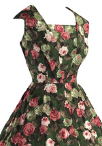 Lovely 1950s Roses Polished Cotton Dress- New!