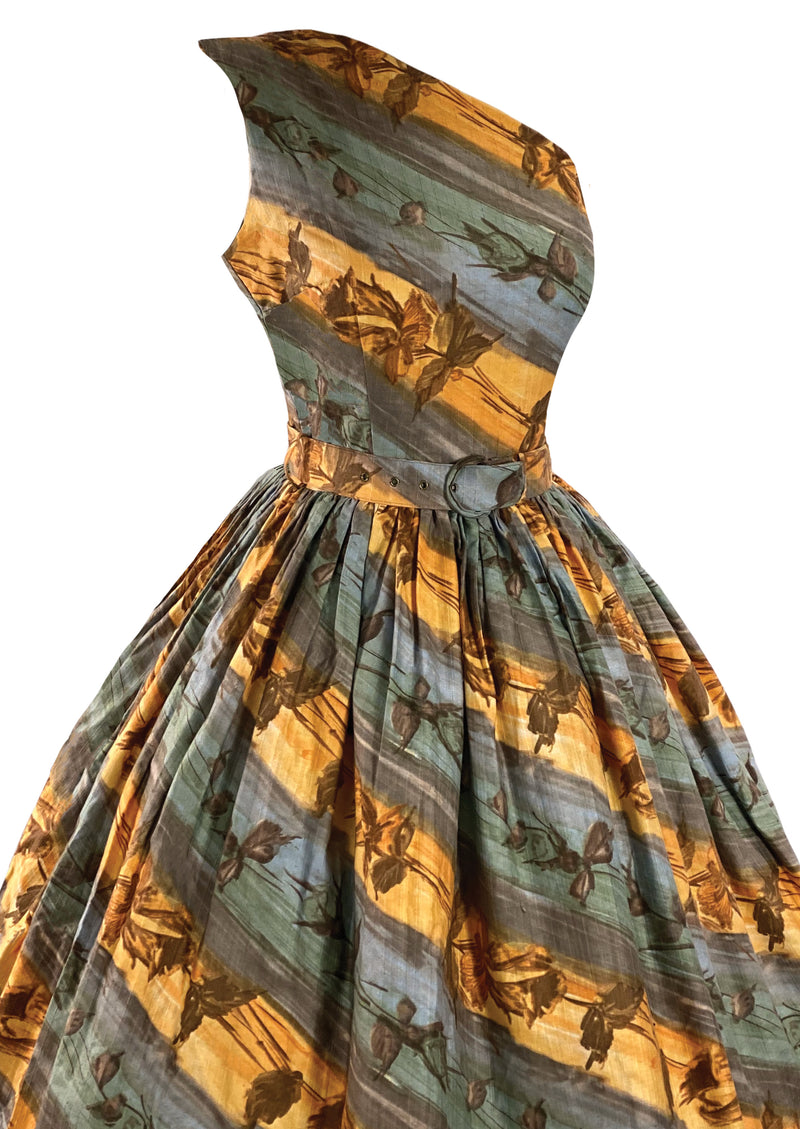 Late 1950s One Shouldered Abstract Floral Cotton Dress  - New!