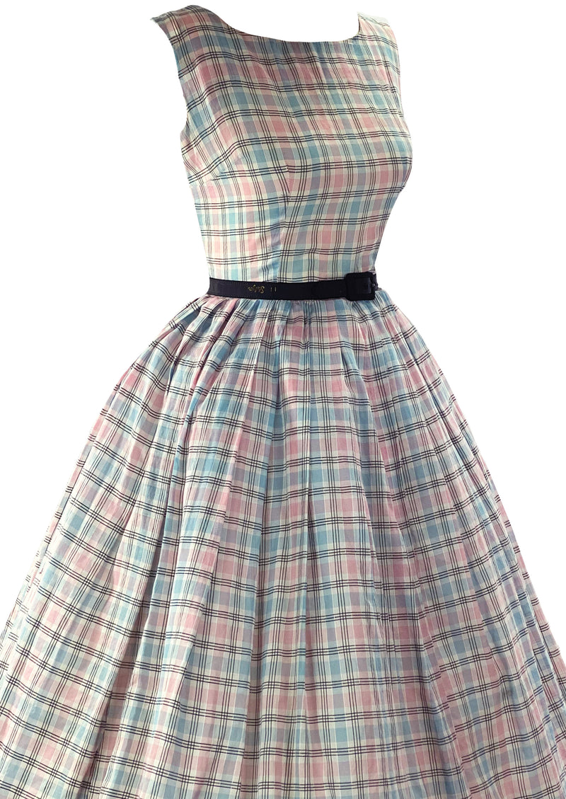 Late 1950s Early 1960s Pink & Blue Plaid Dress - New!