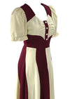 Vintage 1970s Burgundy & Cream Colour Block Maxi Dress - NEW!