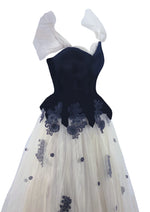 Vintage 1950s Black Velvet & Ivory Tulle Party Dress - New!