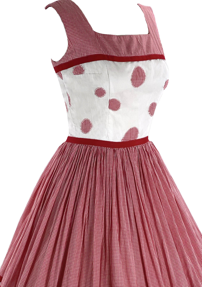 1950s Red & White Gingham Applique Dress- New!