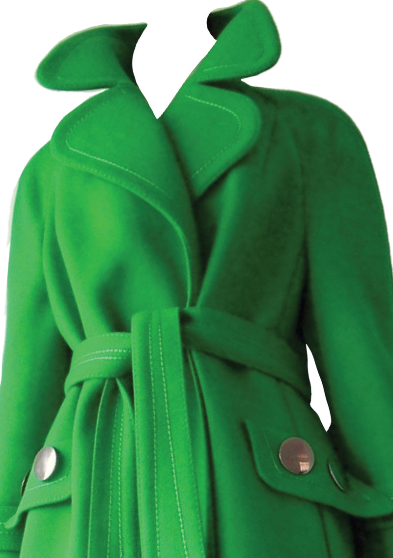 Iconic Late 1960s Apple Green Couture Space Age Coat - New!